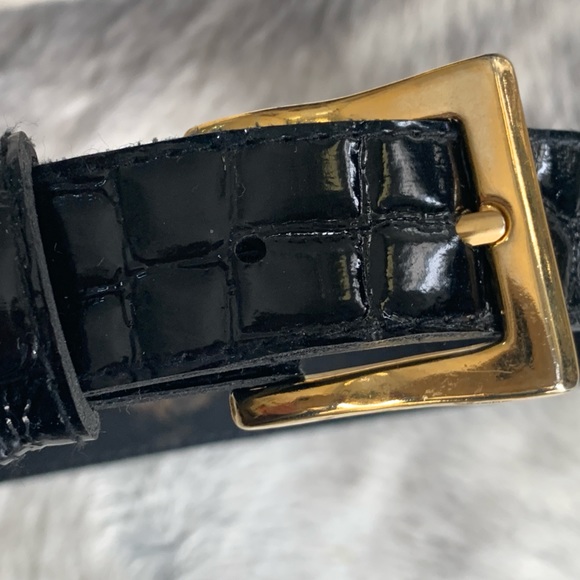 Black patent, croc effect belt. Brass colored buckle, 36” long. - Picture 4 of 5
